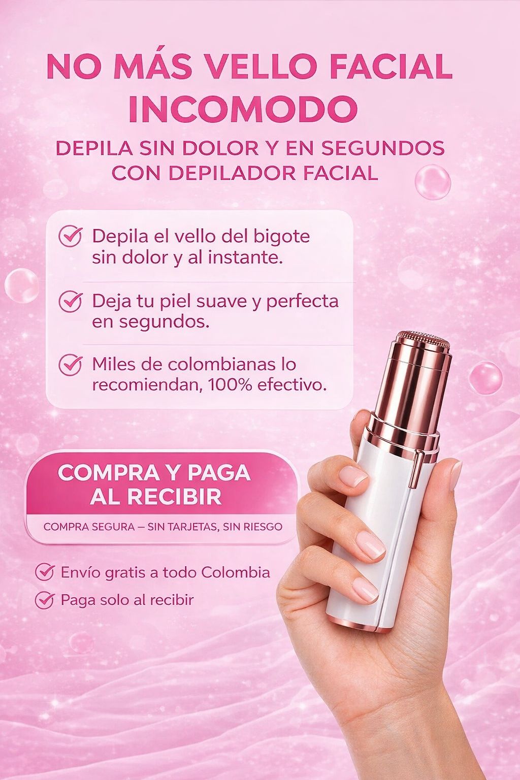 Elimina el vello facial al instante sin dolor, sin irritación y sin que vuelva más grueso